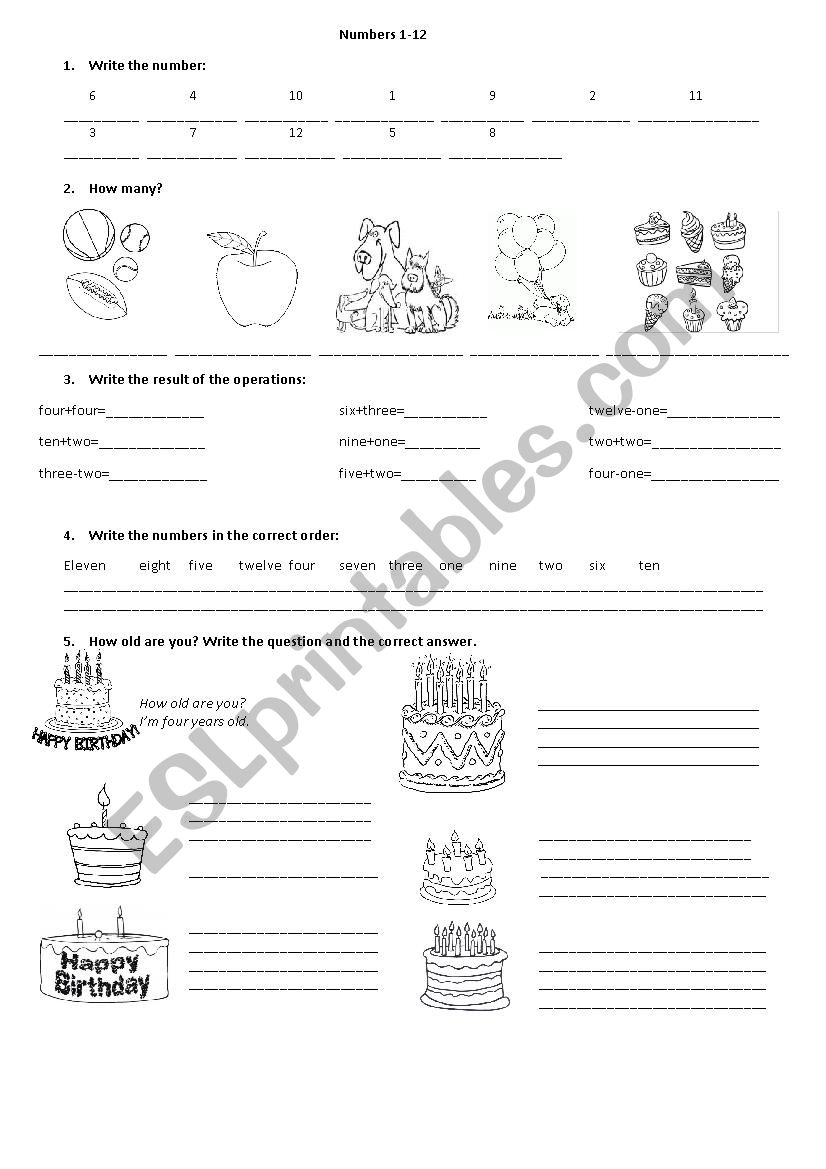 Numbers 1-12 worksheet