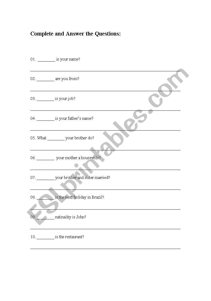 Questions worksheet