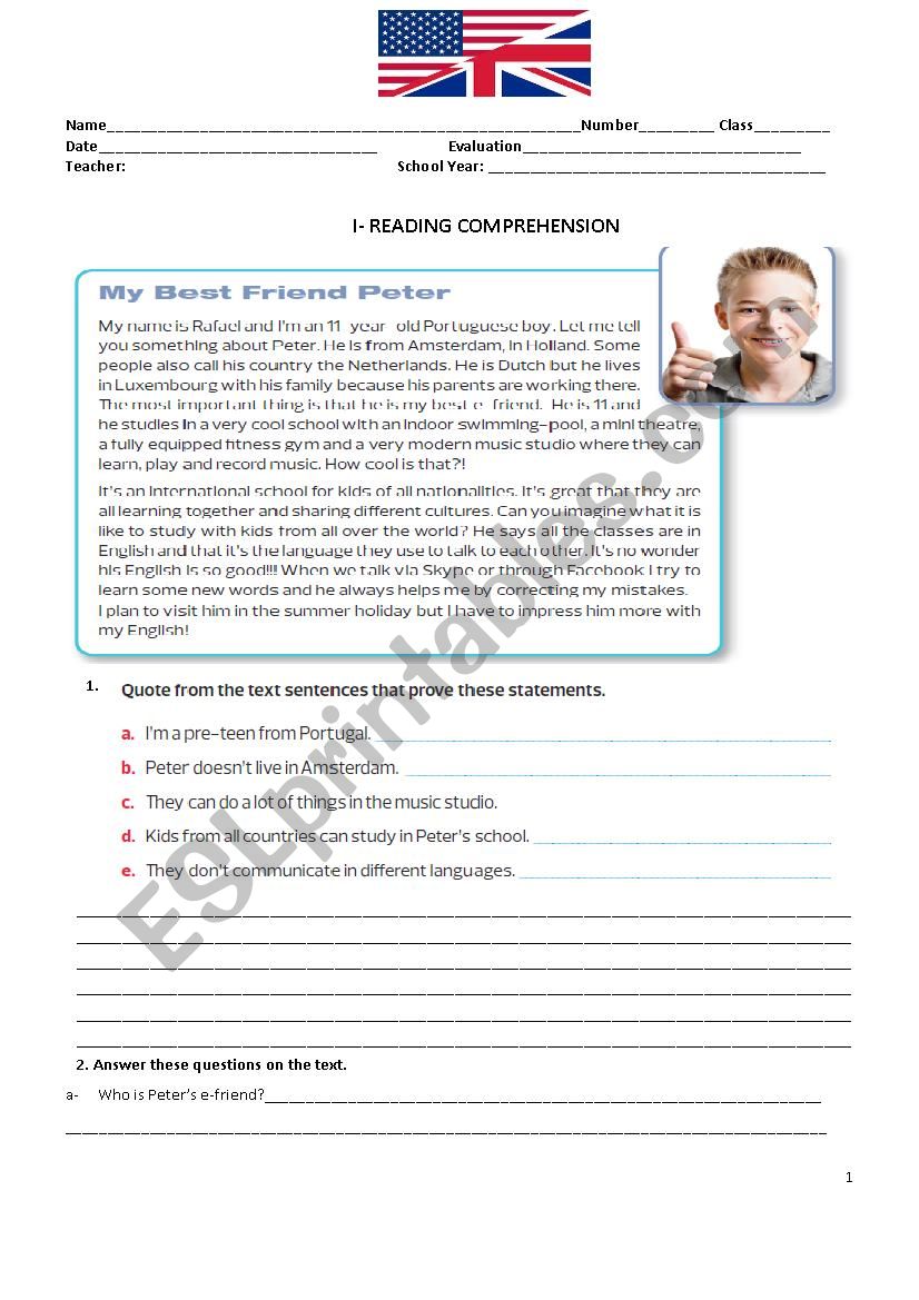 Elementary test worksheet