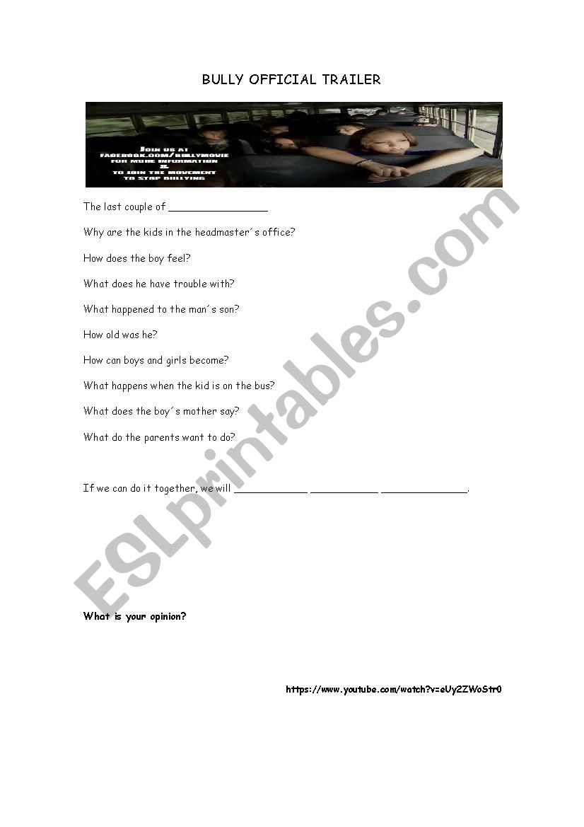 Bully Official Trailer worksheet