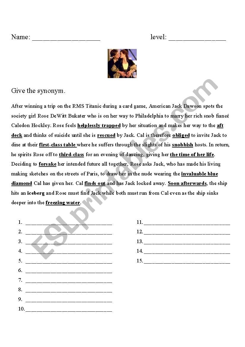 Titanic movie worksheet