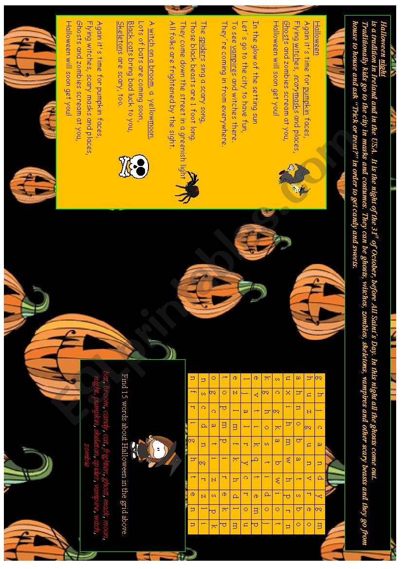 Halloween - Poem and wordsearch