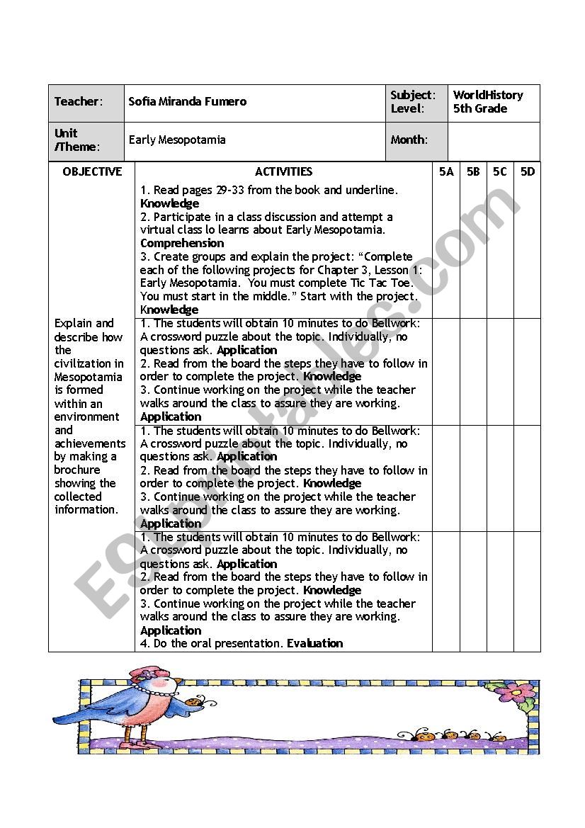 Early Mesopotamia worksheet