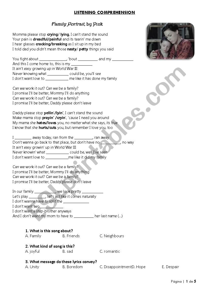  Family Song worksheet