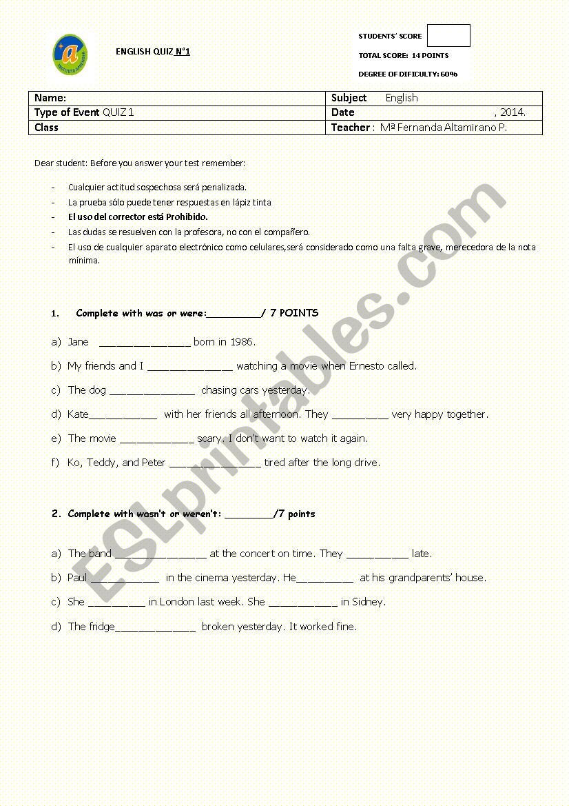 pop quiz worksheet