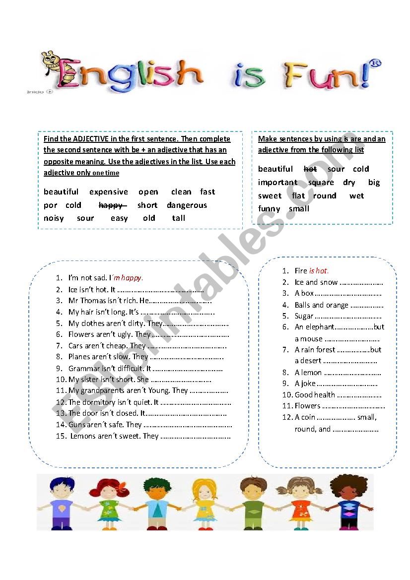 Verb to be + adjective worksheet