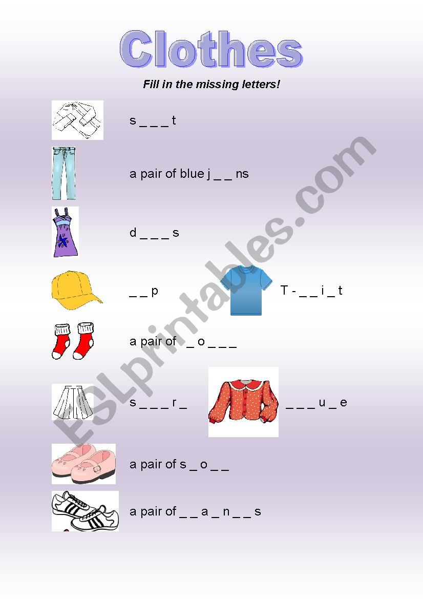 Clothes worksheet