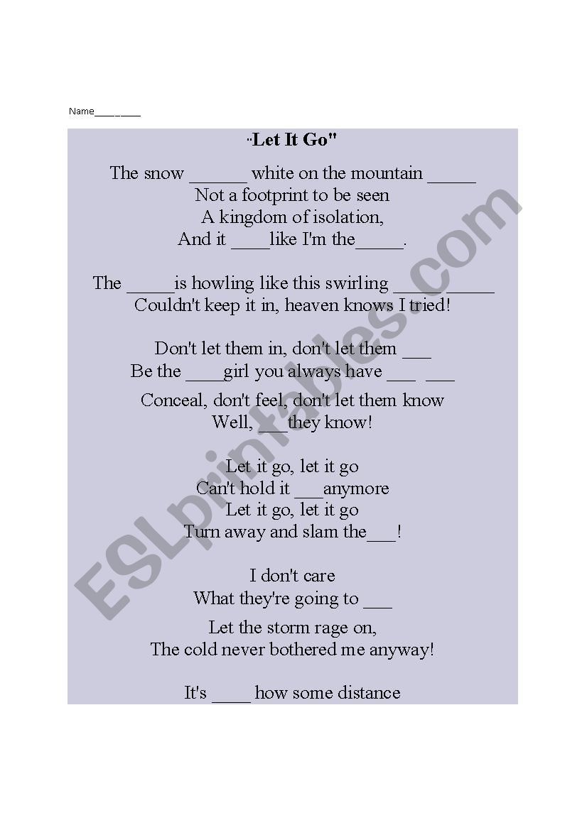 Frozen Lyrics Listening Activity