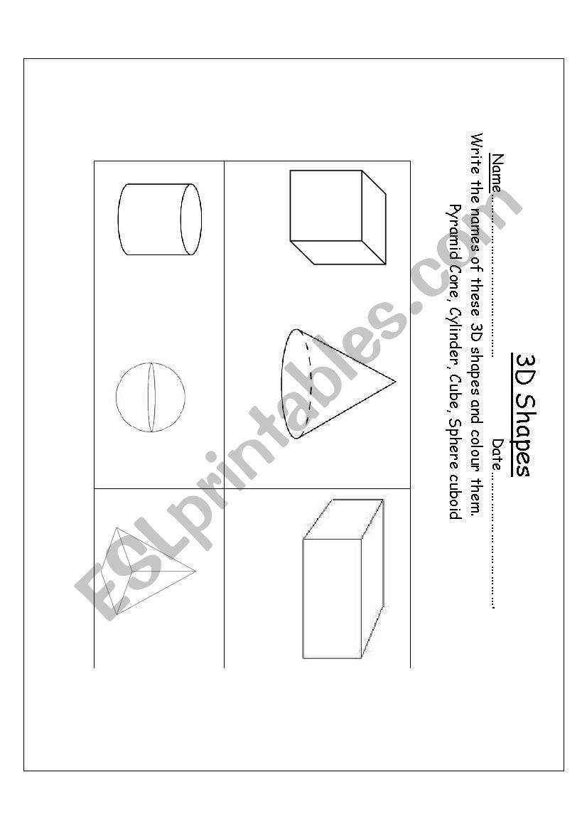 3d shape worksheet