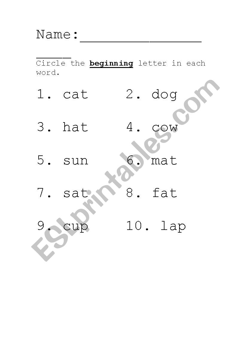 beginning and ending letter worksheets