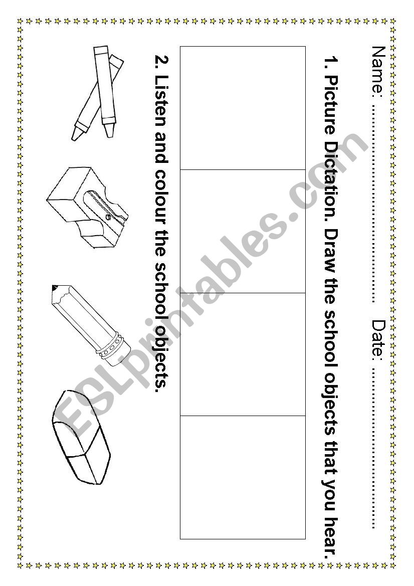 School objects test for kindergarten