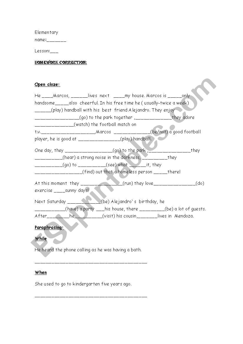 elementary worksheet