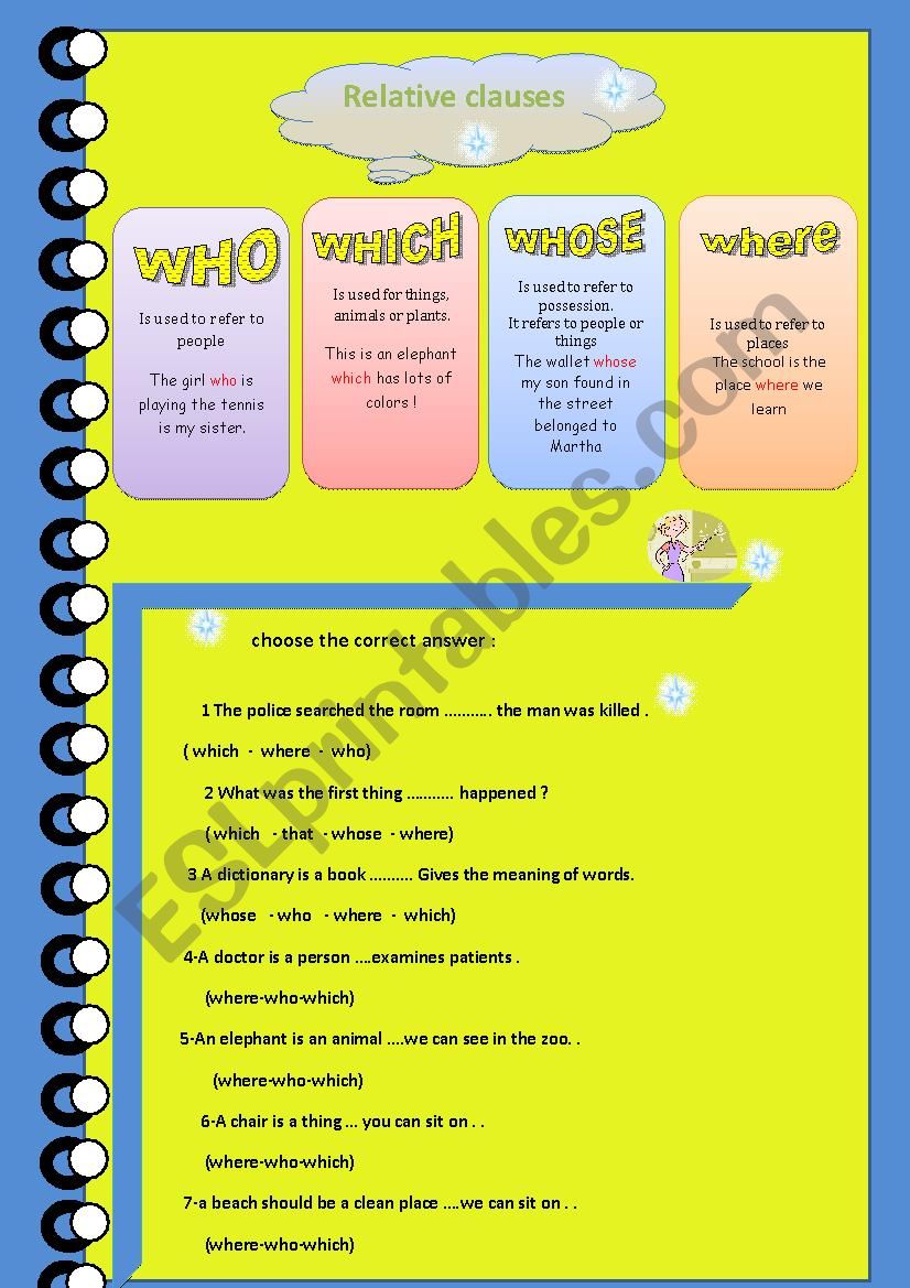 relative clauses worksheet