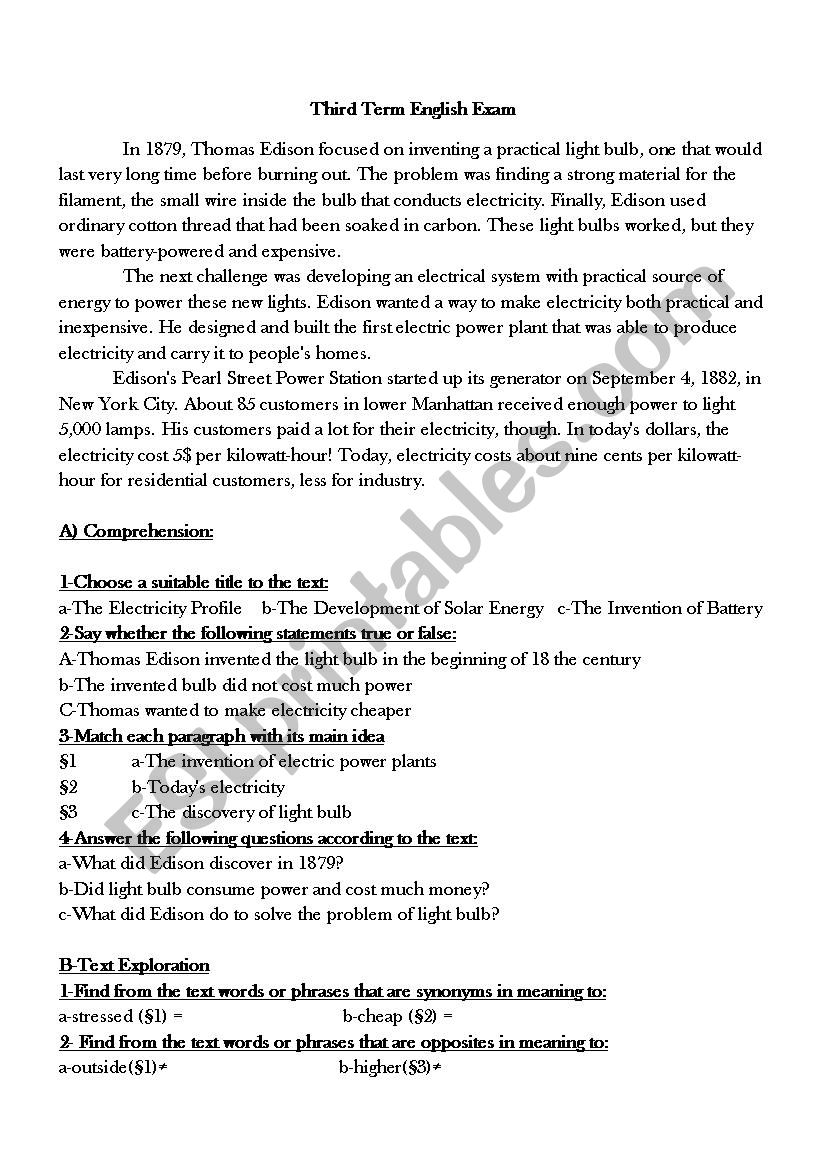 light bulb worksheet