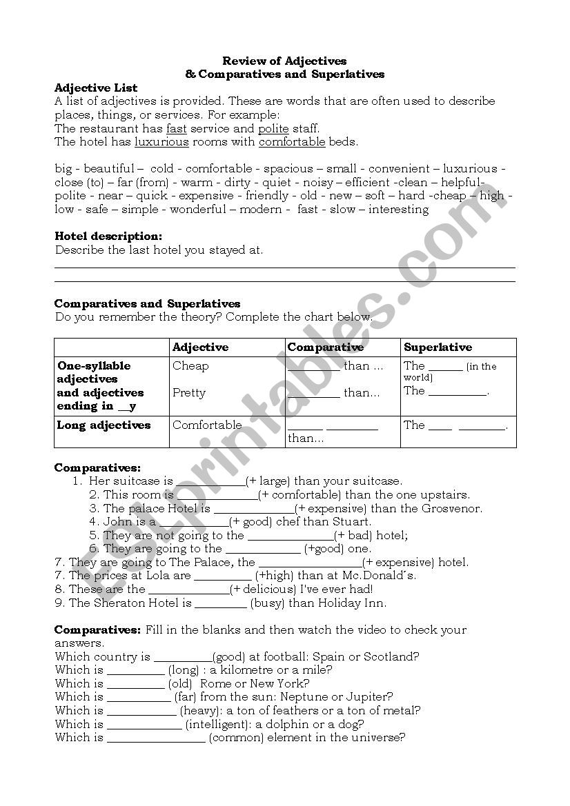 Adjectives & Comparatives and Superlatives