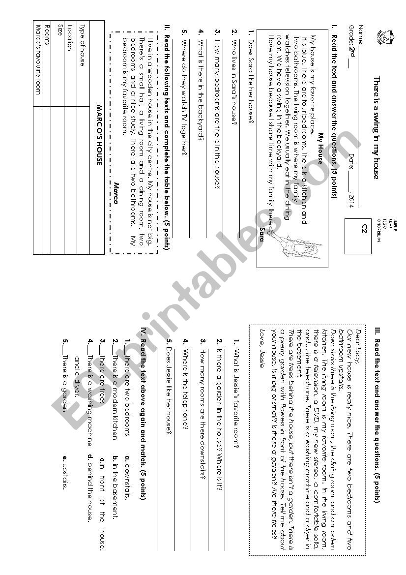 there is a swing in my house worksheet