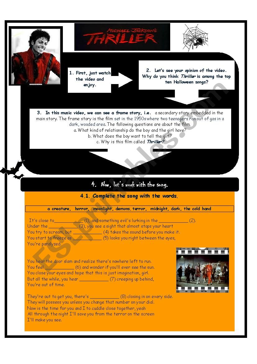 Thriller by Michael Jackson worksheet