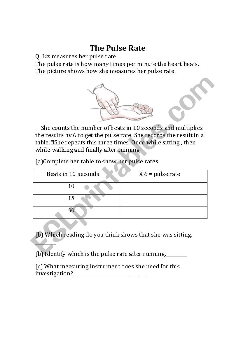 The pulse rate worksheet