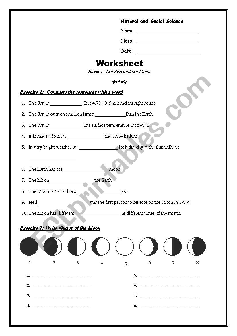The Sun and The Moon worksheet