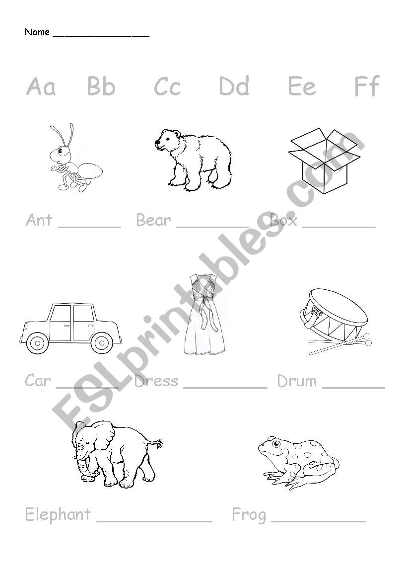 Alphabet(letters A,B,C,D) worksheet