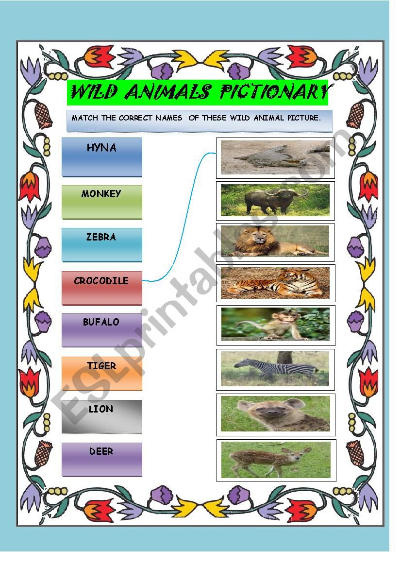 Wild Animals Pictionary worksheet