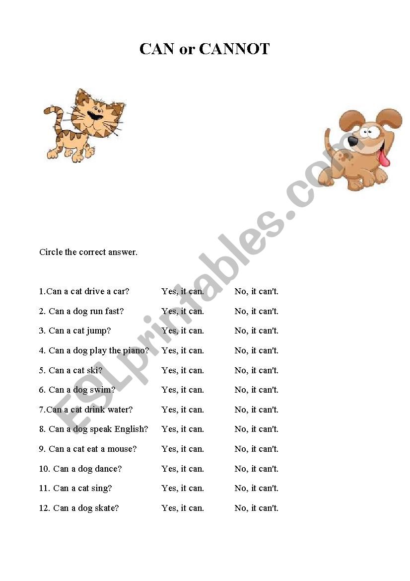 CAN or CANNOT worksheet