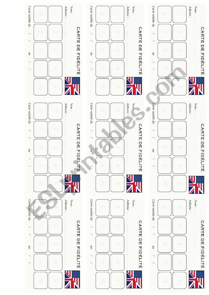 loyalty card worksheet