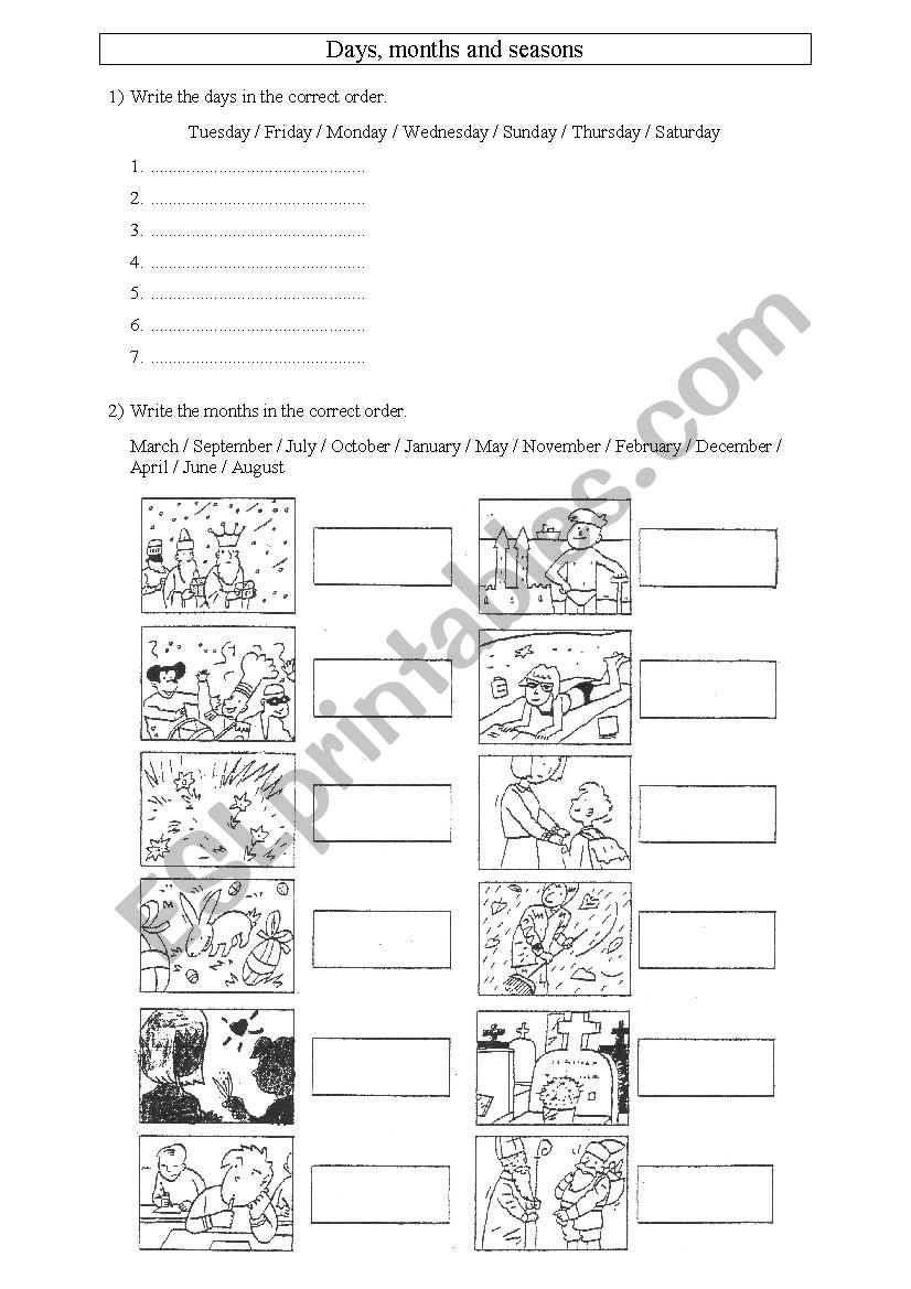 Days, months and seasons worksheet