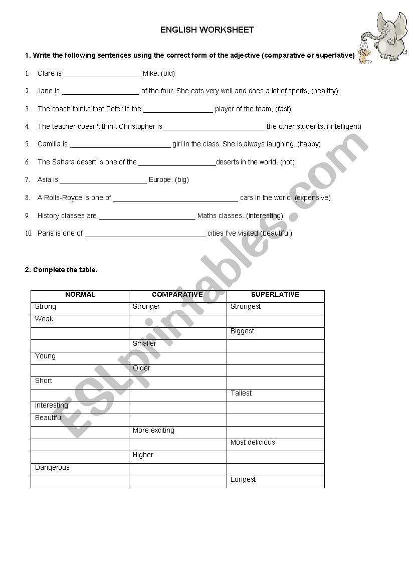 Adjectives - degrees 2 worksheet