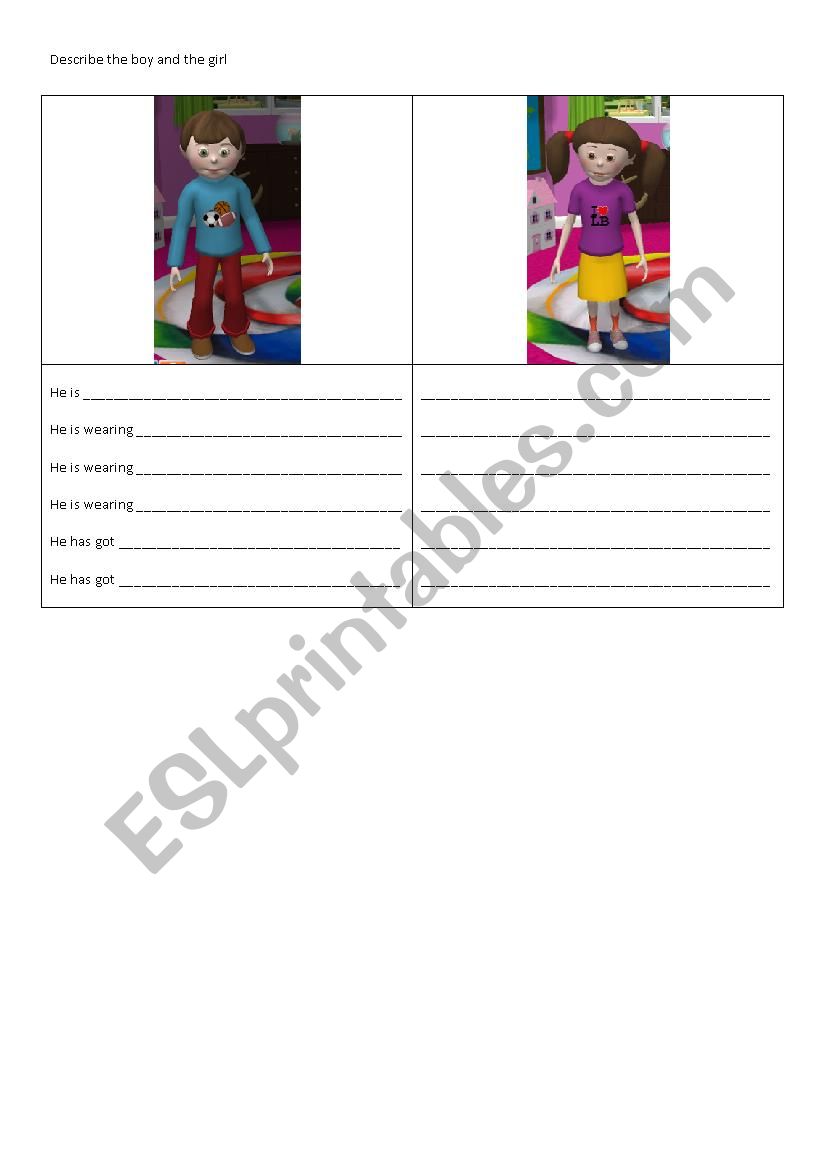 Describe a boy and a girl worksheet