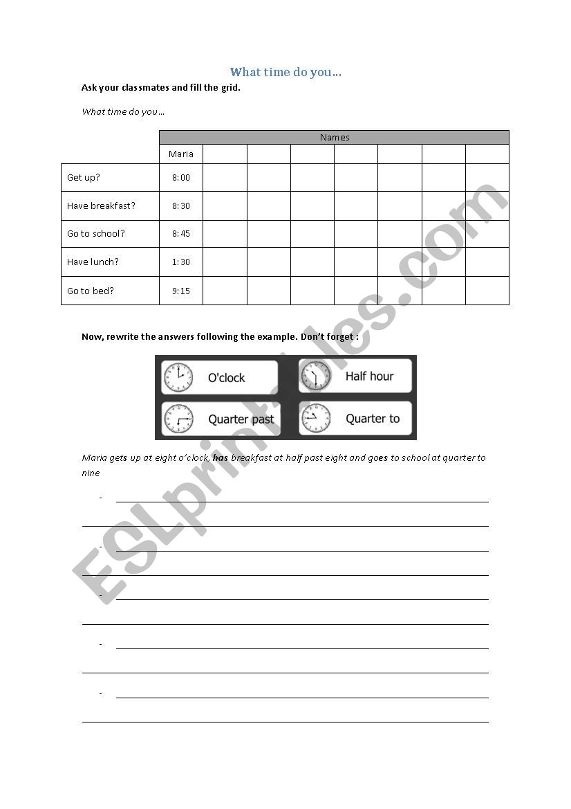 What time do you... ? worksheet