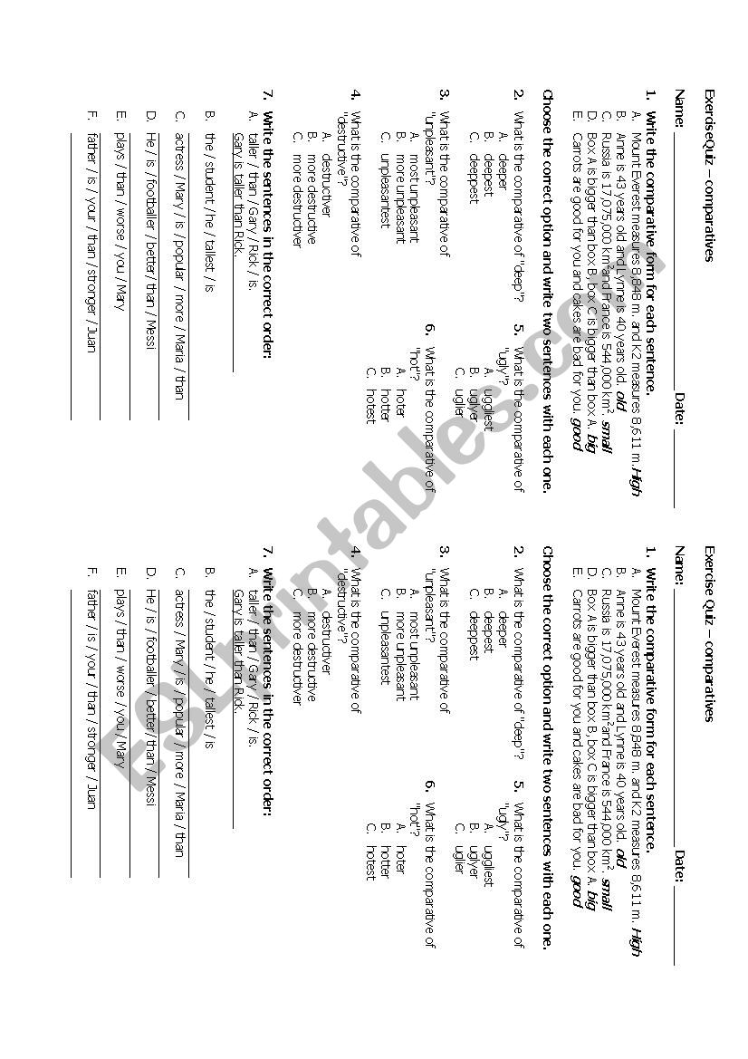 Comparative Quiz worksheet