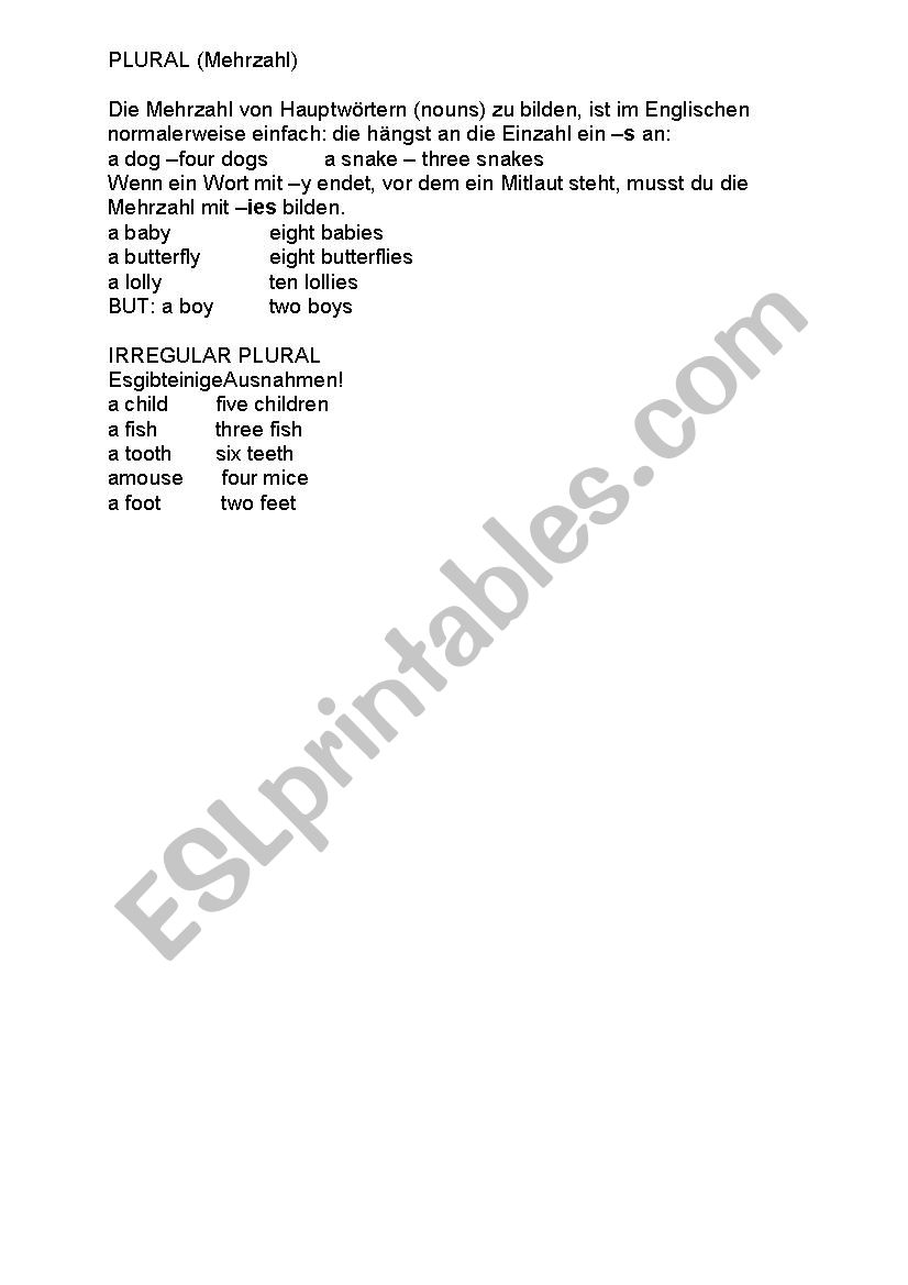 More 1 plural Unit 1 worksheet