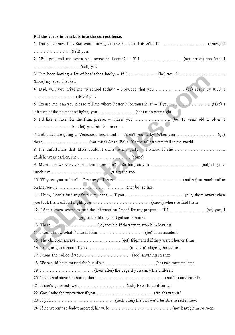 Conditionals (worksheet 2) worksheet