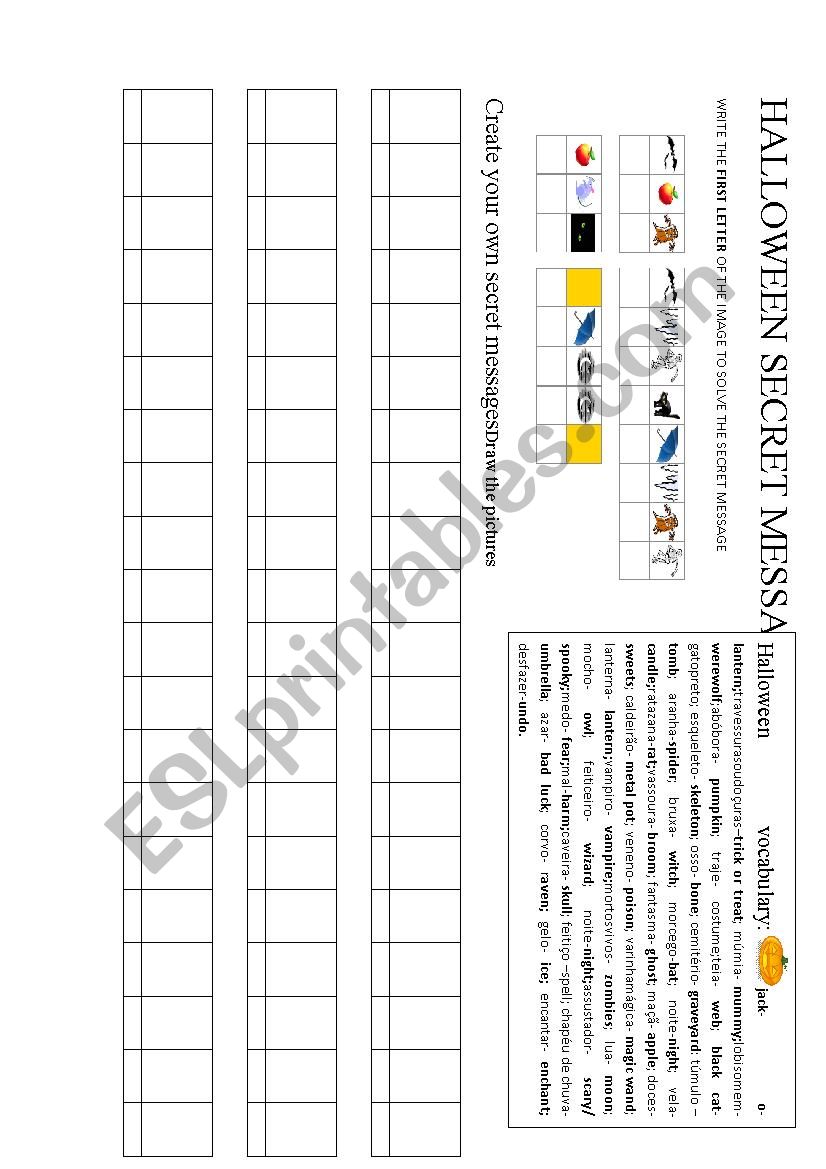 Halloween secret messages worksheet