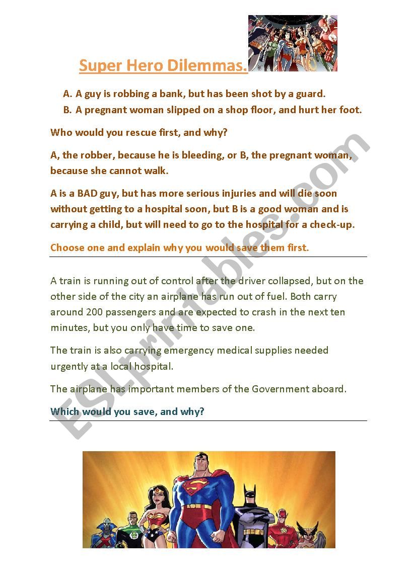 Super Hero Dilemmas. worksheet