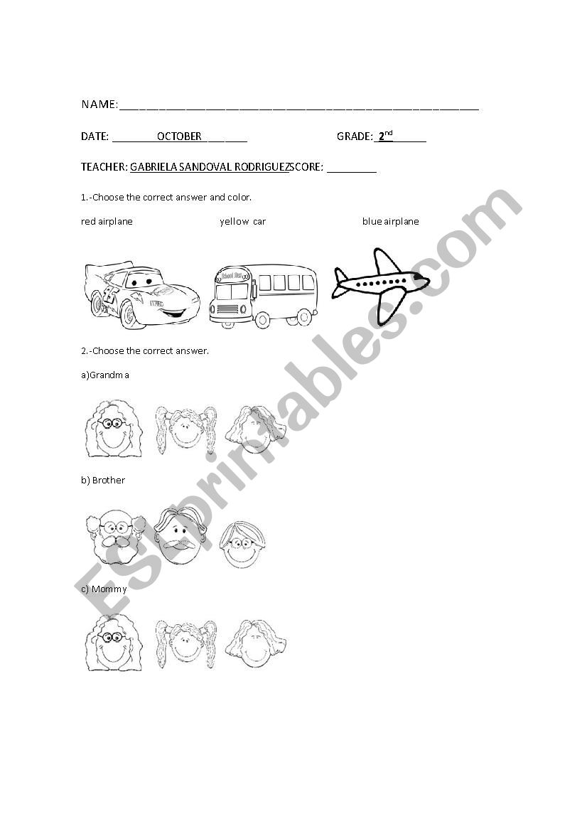 second grade worksheet