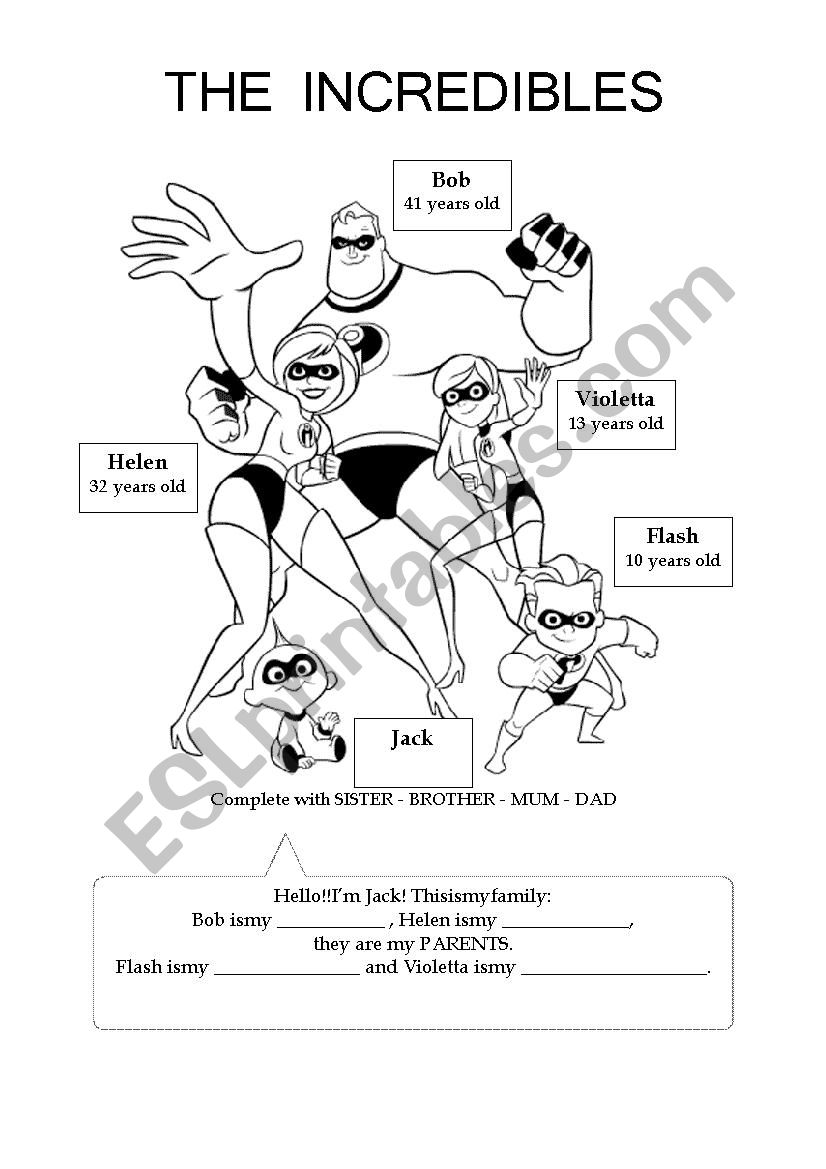 The Incredible family worksheet