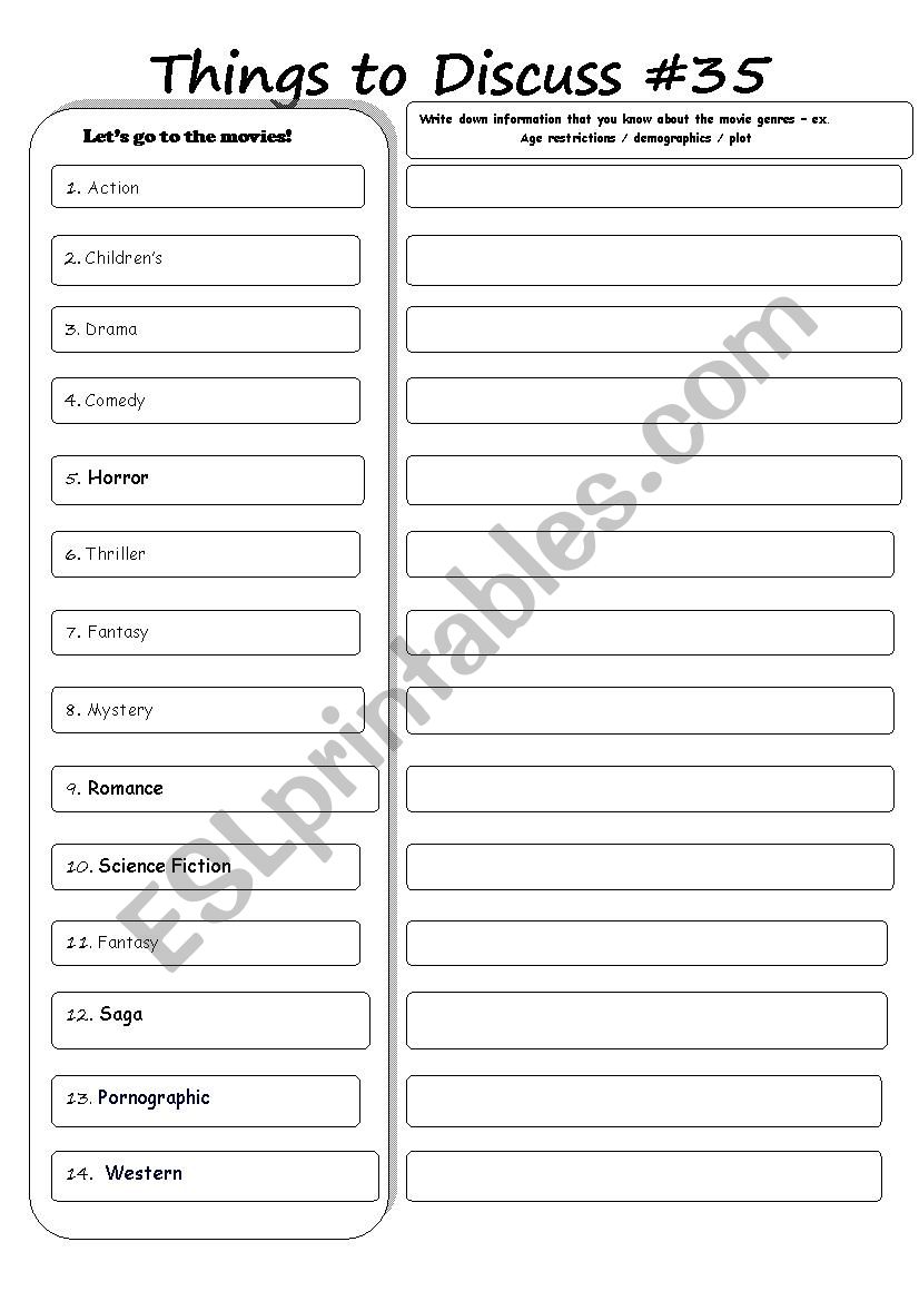 Things to discuss #35 worksheet