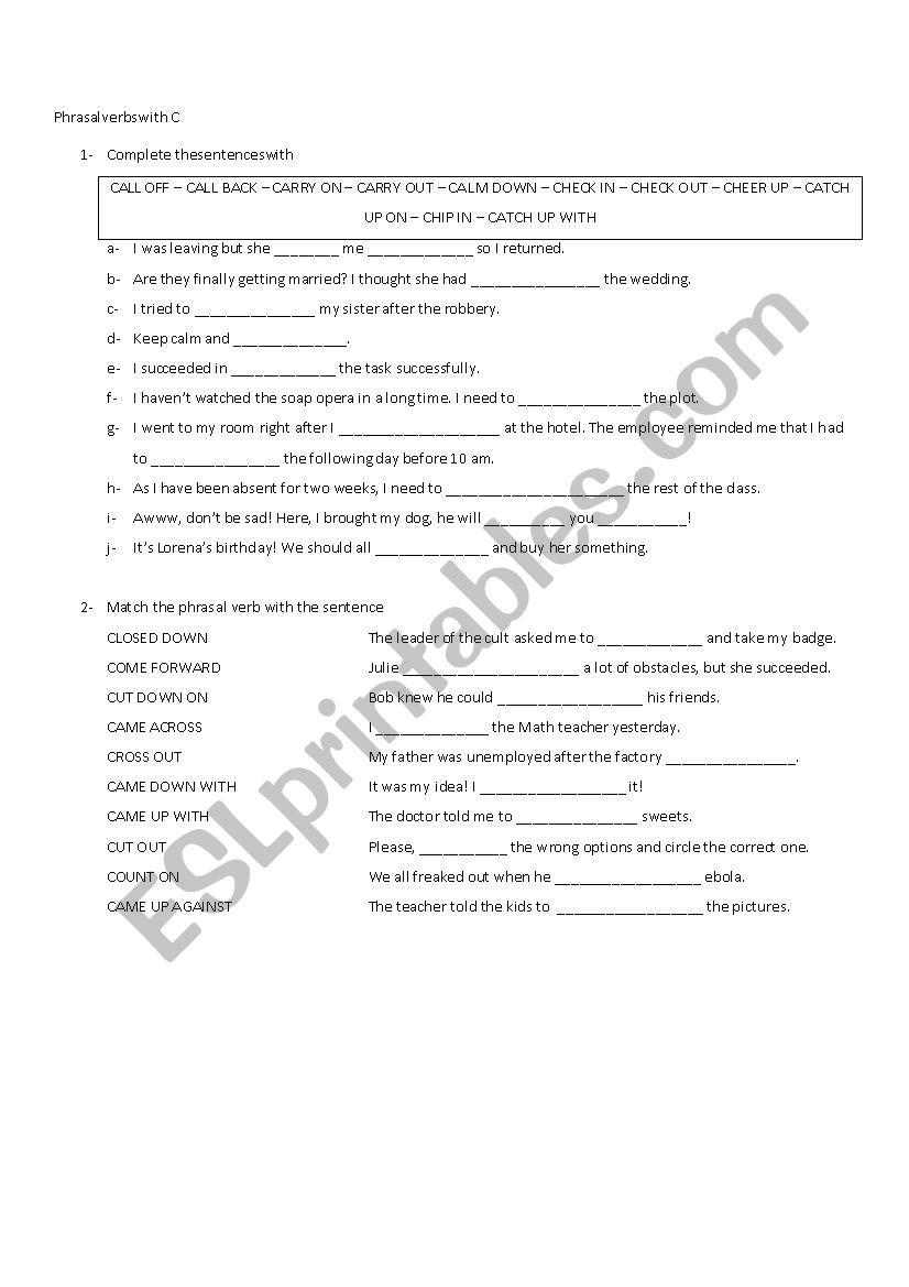 Phrasal Verbs worksheet