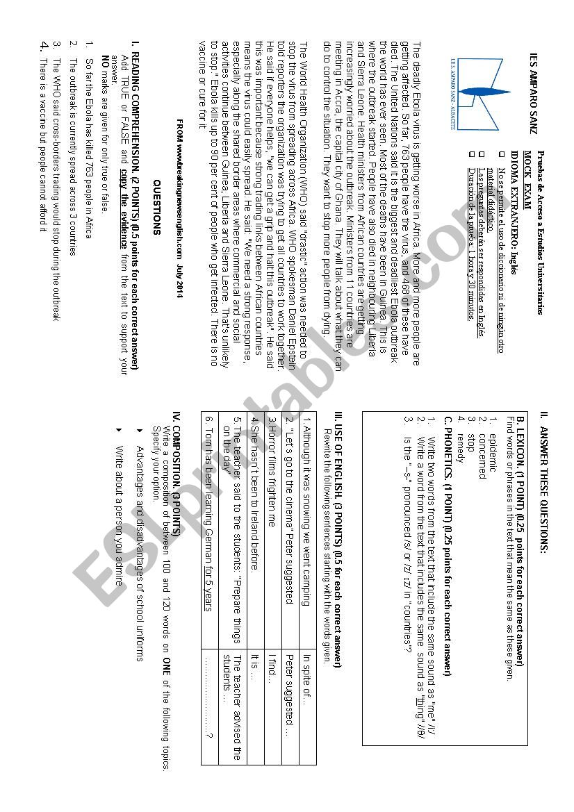 MOCK EXAM  (PAEG) worksheet