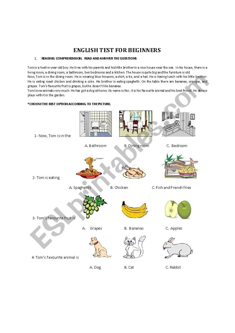 ENGLISH TEST FOR BEGINNERS worksheet