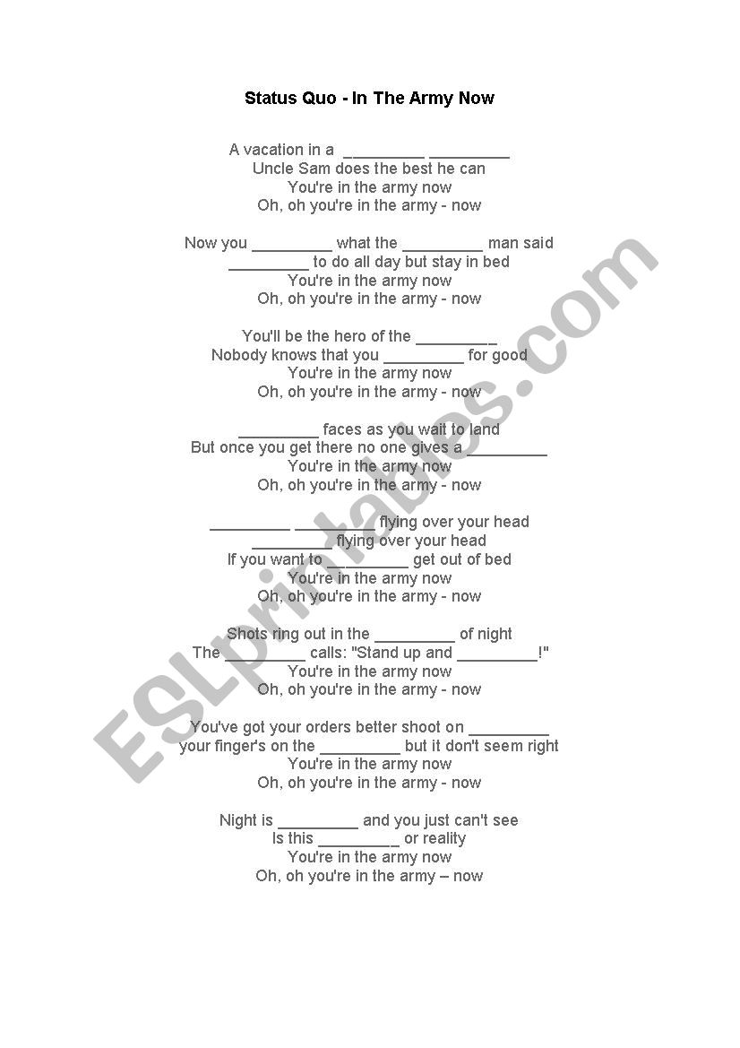 in the army now - status quo fill in the gaps