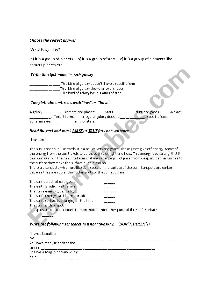 SOLAR SYSTEM worksheet