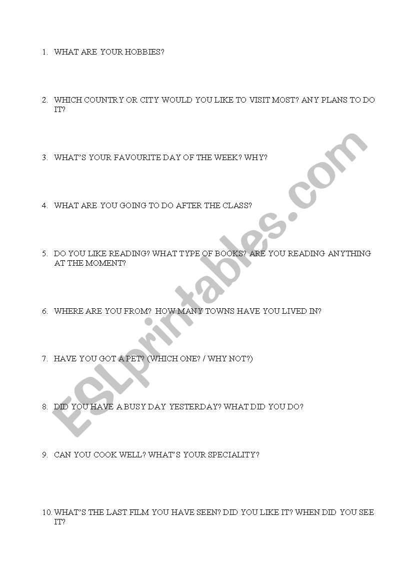 Make questions worksheet