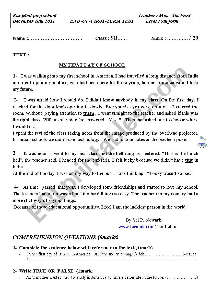 END-OF-TERM TEST  worksheet