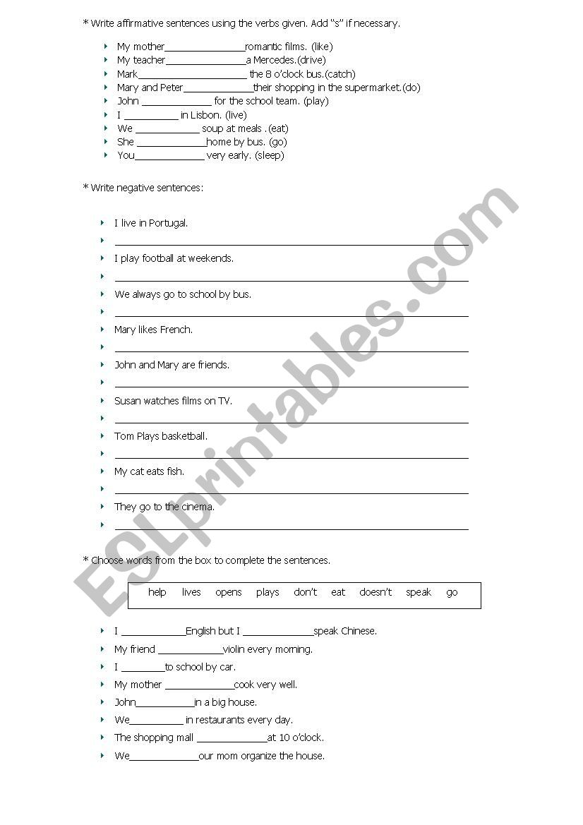 Simple Present worksheet