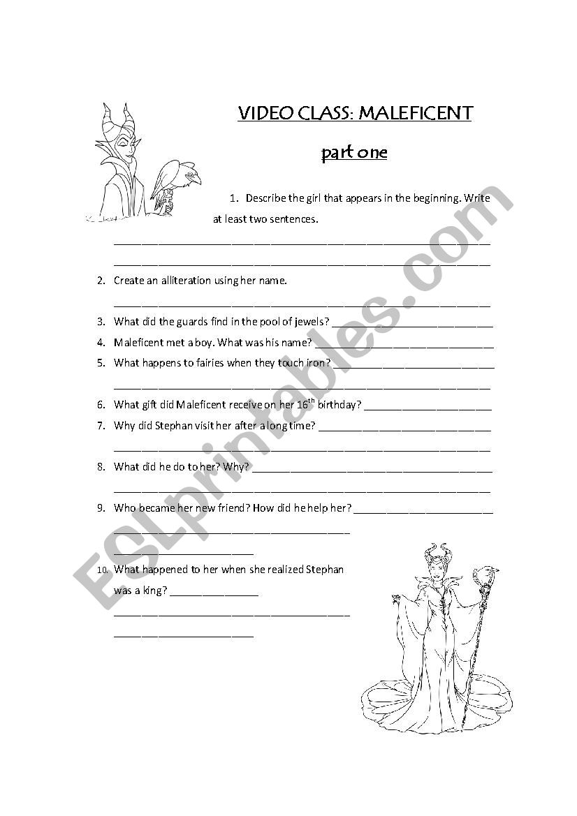 Maleficent worksheet