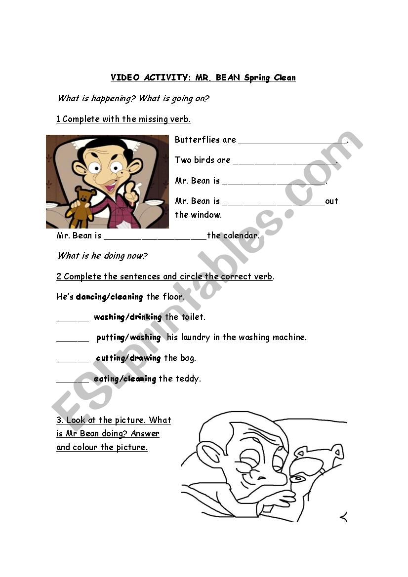 Mr Bean Spring Clean worksheet