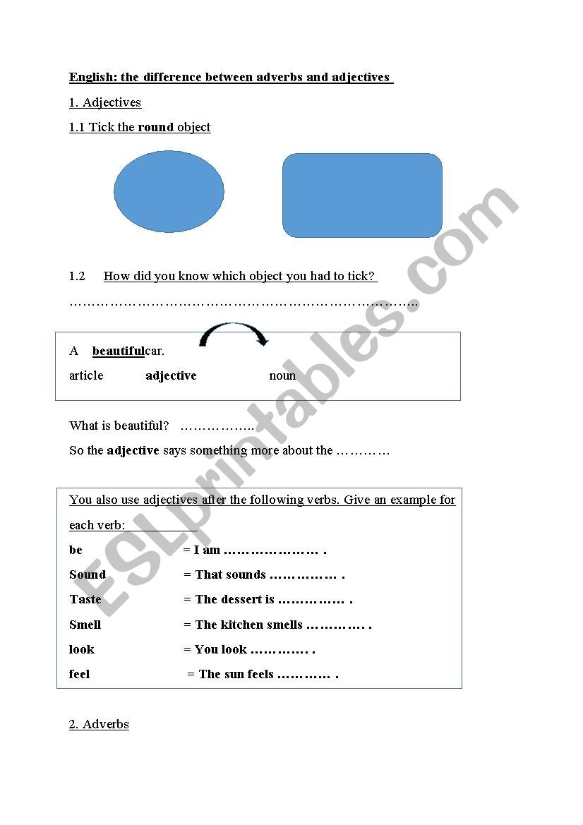 adjectives VS adverbs worksheet